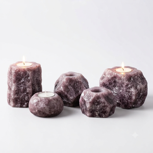 Support de bougie en pierre naturelle sculptée à la main en quartz fraise, pierre précieuse agate, pour la guérison, vente en gros - Product Image 3
