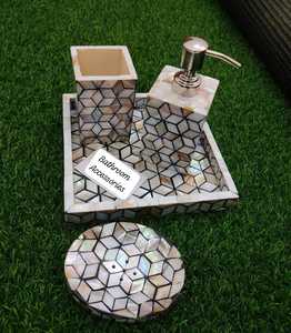 Luxury Mother of Pearl Resin Bathroom Accessories Set Handmade Resin Bath Set Soap Dispenser <b>Toothbrush</b> <b>Holder</b> Tray Tissue Box - Product Image 3