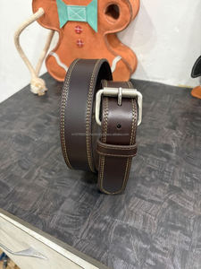Top Quality Premium Full Grain Leather <b>Belt</b> for Men with Matte <b>Silver</b> <b>Buckle</b> and Contrast Stitching - Product Image 4