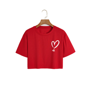 T-shirt court décontracté pour femme, imprimé cœur, coupe ample, manches courtes, vêtement d'été personnalisé, coton doux - Product Image 3