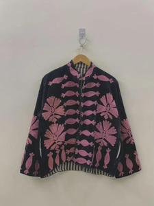 Colorful Floral Suzani Embroidered Cotton Velvet Bomber Jacket <b>Reversible</b> Boho Vintage Short <b>Coat</b> Free Size Ethnic Wear Summer - Product Image 2