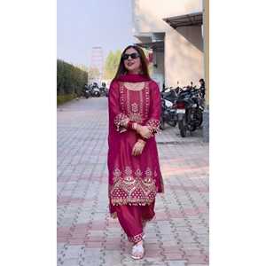 Robes de bal de créateur, tenue de soirée élégante, haut, bas et dupatta avec dentelle fantaisie - Product Image 1