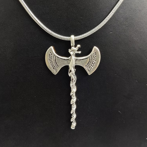 Tribal Double Headed Axe Sterling Silver Pendant <b>Viking</b> Warrior <b>Necklace</b> Handmade 925 Silver Jewelry Gift - Product Image 3