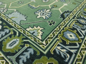 Alfombra Abstracta de Lana Anudada a Mano Estilo Oushak |   Alfombra Decorativa Grande para Sala de Estar, Hecha a Mano, Estilo Vintage, Color Verde Pastel - Product Image 4
