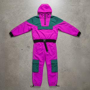 Windbreaker Tracksuit 2 Piece <b>Trouser</b> and Hood Jacket 100% Nylon DTF Logo Reflective <b>Lines</b> Panels <b>Work</b> Windbreaker Tracksuit - Product Image 2