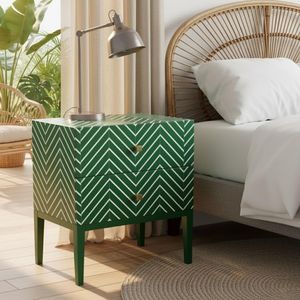 Mesita de noche de diseño con incrustaciones de hueso, hecha a mano, con patrón geométrico y espacio de almacenamiento. - Product Image 5