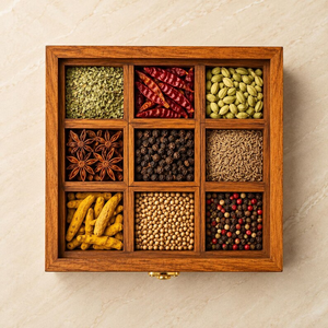 Boîte à épices en bois personnalisée, Masala Dabba indien, boîte à Masala en bois à 9 compartiments - Product Image 2