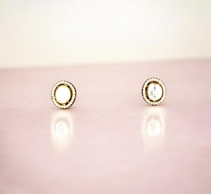 Gold Plated 925 Sterling <b>Silver</b> Round Ear <b>Studs</b> with White Stone Women Fashion Earrings for Wedding and Party Wear - Product Image 5