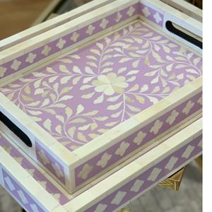 Juego de bandejas de servir de madera de acacia pulida con incrustaciones de nácar estilo animal, color y tamaño personalizados para uso en el hogar, hoteles y restaurantes - Product Image 2