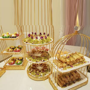 Soporte para Pastel de Boda con Diseño de Jaula de Pájaros Personalizable, de 2 y 3 Niveles, Color Dorado, Acero Inoxidable - Product Image 1