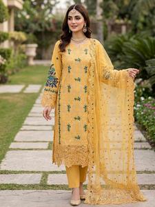 Salwar Kameez brodé de fleurs de pêche avec motif floral bleu, tenue ethnique indienne traditionnelle, robe ample pour femmes, longueur cheville - Product Image 4