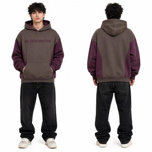 Sudadera con Capucha Oversize Unisex con Bloques de Color, Bordado 'No Destination', Bolsillo Delantero, Estilo Casual para Otoño, Sudadera con Capucha Grabada - Product Image 4