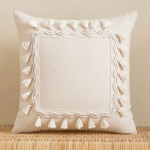 Style De Maison Custom Cotton Heat-Transfer Printed 140g Tassel Trim Cushion Cover Decorative Square <b>Throw</b> Pillow Home Decor - Product Image 3
