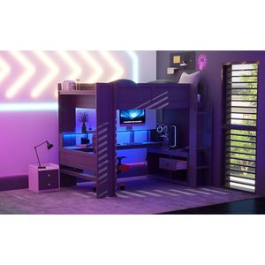 Dark Gray Full-Size Gaming Loft <b>Bed</b> with <b>LED</b> Charging Station & Multi-Storage Shelves Kids' <b>Bed</b> Desk Shelves Old SKU SM000374AAE - Product Image 6