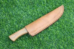 มีดล่าสัตว์/มีดสกินเนอร์ ดามัสกัสสตีลเกรดอุตสาหกรรม ผลิตด้วยมือโดย Rajput OEM หนา 3 มม. ขอบโค้ง 8 นิ้ว ด้ามไม้หุ้มหนัง - Product Image 6