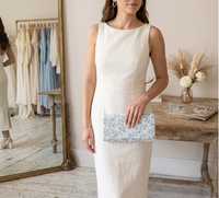 Tas Clutch Custom Nama & Inisial Pribadi untuk Wanita, Bahan Linen Fashion dengan Rantai Mutiara, Detail Bunga dan Kancing, Cocok untuk Pernikahan dan Acara Malam
