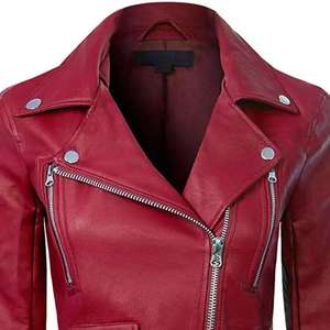 Women's Original Sheep Skin Leather Jacket (<b>3</b> Colors) Biker with Zip Pockets Stripe Waterproof Windproof Regular Coat for Winter - Product Image 6