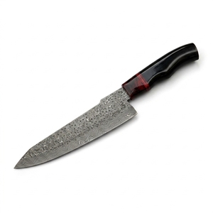 Cuchillo de Chef de Damasco Forjado con Acabado Martillado a Mano, Mango de Resina Roja y Negra, Cuchillo de Cocina, Venta Directa de Fabricante al por Mayor - Product Image 1