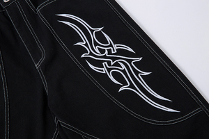 Vaqueros de mezclilla de estilo punk urbano con botones bordados personalizados para hombre, de pierna ancha, estilo streetwear, gótico, hip hop, corte regular. - Product Image 2