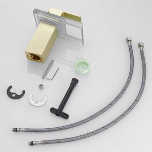 Rubinetto Monocomando per Lavabo Bagno con Luce LED, Cascata a 3 Colori Variabili, Bocca in Vetro, Miscelatore Acqua Calda e Fredda, Montaggio su Piano a Foro Singolo - Product Image 1