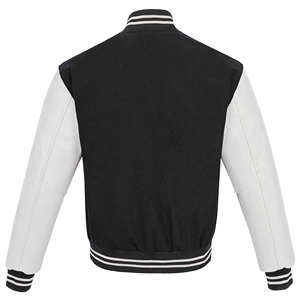 Blouson en cuir Avirex pour homme, style universitaire, avec patch brodé, bouton unique, coupe bomber, poignets et ourlet côtelés, style urbain, sans col. - Product Image 3