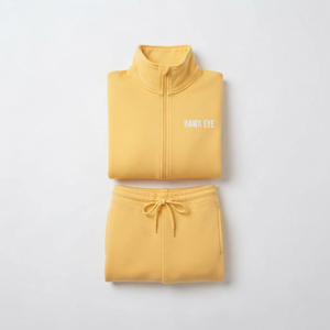 Ensemble de survêtement deux pièces élégant jaune de haute qualité pour femmes, coupe régulière avec fermeture éclair intégrale et poches latérales - Product Image 6