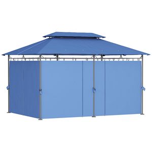 10 'X 13' doppio tetto Patio Gazebo blu scuro padiglione esterno per giardino prato cortile e ponte con tende - Product Image 1
