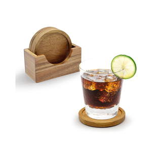 <b>Rustic</b> Acacia <b>Wooden</b> Coasters for Drinks with Holder Non-Slip Decorative Coasters for Coffee <b>Table</b> <b>Dining</b> <b>Table</b> from Vietnam - Product Image 2