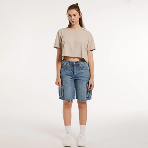 Camiseta Corta de Manga Corta con Cuello Redondo 100% Algodón para Mujer, Hombros Caídos, Secado Rápido, Transpirable, Verano, Calidad de Lujo, Ropa Urbana - Product Image 1