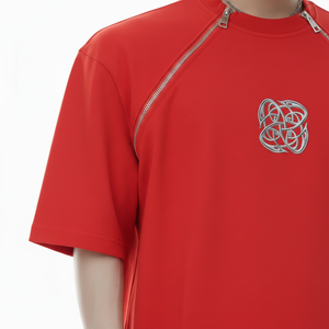 เสื้อยืดโอเวอร์ไซส์ผู้ชายผ้าฝ้าย 100% แบบมีซิปคู่ ตกแต่งตราโครเมียม สไตล์ลำลอง แฟชั่นฤดูร้อน ทรงหลวม สตรีทแวร์ - Product Image 6