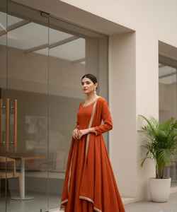 ชุดเดรส Anarkali สไตล์บูติกคุณภาพสูงสำหรับผู้หญิง ออกแบบโดยดีไซเนอร์ชาวอินเดียและปากีสถาน เหมาะสำหรับงานปาร์ตี้ พร้อมงานปักด้วยเครื่องจักร ชุดสัลวาร์ คามีซ - Product Image 6