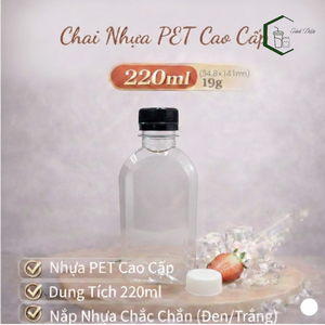 Botella Cuadrada de Plástico PET de 220 ml para Envasado de Bebidas, Jugos y Té, con Tapa de Rosca, Modelo CV220-19, Marca TINH DIEU, Fábrica OEM - Product Image 4