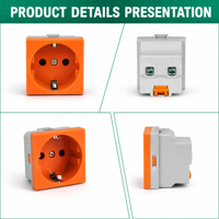 Prise murale européenne allemande WNS1 16A 250V 45*45 Orange CE à usage commercial étanche 3 prises CA plaquées cuivre WNZJ Zhejiang Cn