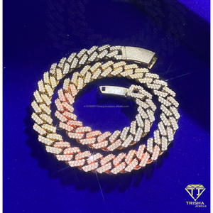 สร้อยคอเงินแท้ 925 ประดับเพชรเลี้ยงในห้องปฏิบัติการ ดีไซน์ Cuban Link ชุบทองหลากสี สไตล์ฮิปฮอป สำหรับผู้ค้าปลีก - Product Image 1
