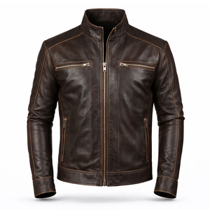Chaqueta de Motociclista para Hombre, Estilo Café Racer, de Cuero PU Marrón, Transpirable, Ecológica, Impermeable, Resistente al Viento, Corte Ajustado, Estilo Vintage - Product Image 1