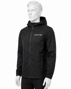 Chaqueta de lluvia personalizada para hombre, cortavientos, con capucha, cierre completo, con tela premium para trabajo, viajes y uso casual. - Product Image 3
