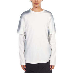 เสื้อยืดแขนยาวผู้ชายทรงโอเวอร์ไซส์สองชั้น สีขาว ผ้าคอตตอนเจอร์ซีย์ คอกลม สไตล์ลำลอง สตรีทแวร์ - Product Image 1