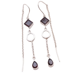 925 Sterling Silver <b>Garnet</b> Threader <b>Earrings</b> Square & Teardrop Natural <b>Garnet</b> Dangle <b>Earrings</b> Jewelry Distributor - Product Image 1