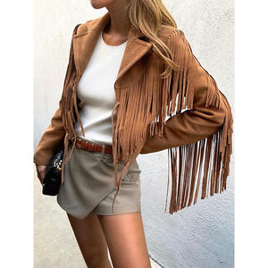 Premium Tan Women <b>Suede</b> Fringe <b>Leather</b> <b>Jacket</b> Front Lace Tie Closure Cognac Vintage Western Style Customization Available - Product Image 6