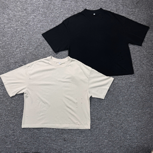 T-shirt à manches longues en coton épais pour homme, coupe oversize et courte, effet vieilli, personnalisable avec impression photo, style streetwear TITAN TREAD WEAR - Product Image 4