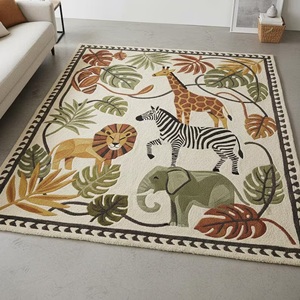 Safari Animal Kids Area Rug Jungle Theme Hand Tufted Carpetfor Nursery Playroom Bedroom Soft Plush Decorative <b>Floor</b> Rug for Kids - Product Image 6