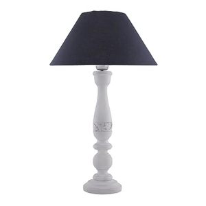 White Wood Table <b>Lamp</b> <b>Black</b> Linen Shade Hand Carved Floral Base Decorative <b>Bedside</b> <b>Lamp</b> for Living Room - Product Image 1