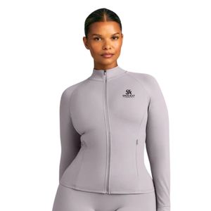 <b>Womens</b> <b>Light</b> Grey Long Sleeve <b>Jacket</b> High Neck Fitted Activewear Gym Workout Sports Top Slim Fit Athletic <b>Jacket</b> Custom OEM - Product Image 1