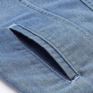 <b>Denim</b> Jacket Hooded Vintage Washed Blue-Black Jean <b>Coat</b> with Wide Lapel 100% Cotton Breathable Quick-Dry - Product Image 5