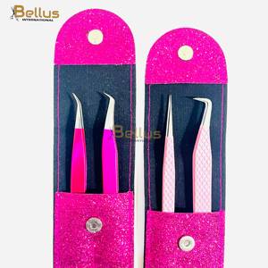 Pinzas para Extensión de Pestañas Bellus International, Punta Plateada Rosa, Acero Inoxidable Suave Antiestático, Agarre Perfecto, Empaque Personalizado - Product Image 4
