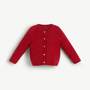 Cárdigan de Bebé Mamachéri 100% Algodón Tejido con Patrón de Corazones, Cuello Redondo Calado, Manga Larga, Cierre de un Solo Botón 21F26KNIG002J - Product Image 6