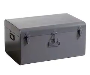Metal Storage Trunk <b>Box</b> Rectangle Large Capacity Hinged Lid Buckle Cover Floor Standing Multifunctional Tool Organizer - Product Image 1