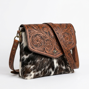 Bolso Bandolera de Cuero Genuino Grabado con Diseño de Pelo Animal, Estilo Western, con Correa Grabada, para Mujer, Uso Diario, Venta al por Mayor OEM Personalizada - Product Image 1
