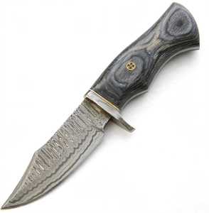 Cuchillo utilitario artesanal de acero de Damasco para exteriores, mango de madera gris, herramienta de hoja fija - Product Image 3
