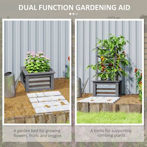Jardinière carrée surélevée en bois gris avec treillis pour jardin et terrasse - Product Image 4